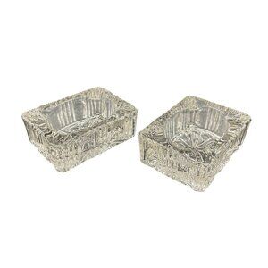 Vintage Crystal Cut Glass Square Ashtrays Set Of 2 Salt Cellars 3"L x 2.25"W